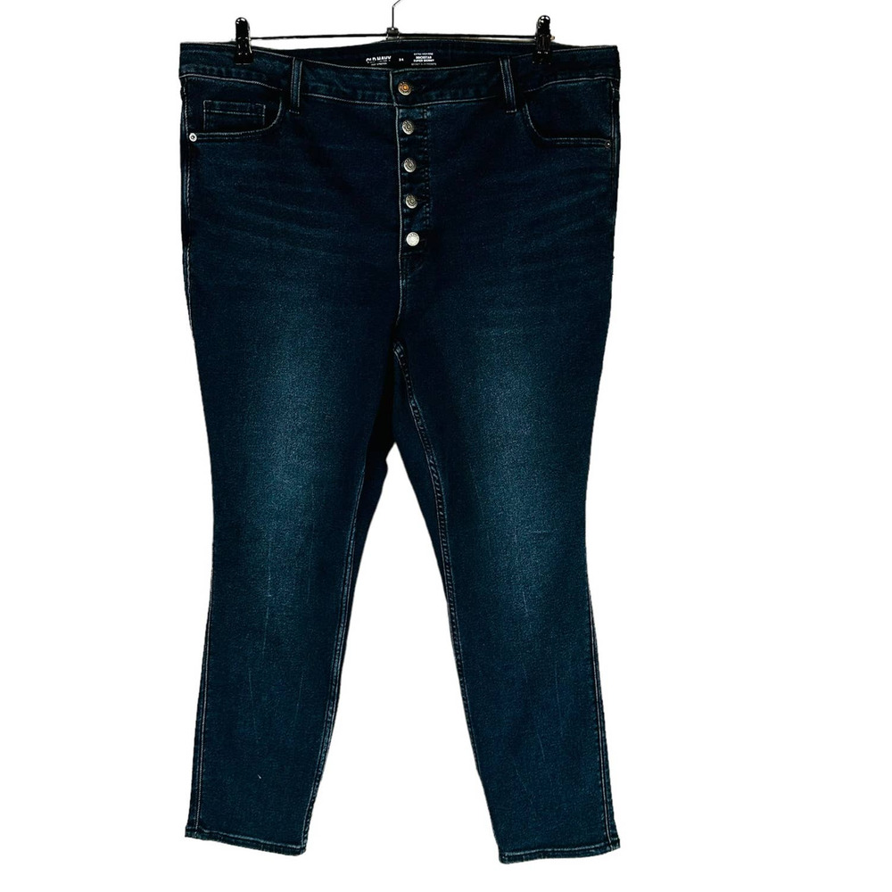 Old Navy Womans Sz 24 Plus Jeans Rockstar Blue Super Skinny Button 360 Stretch